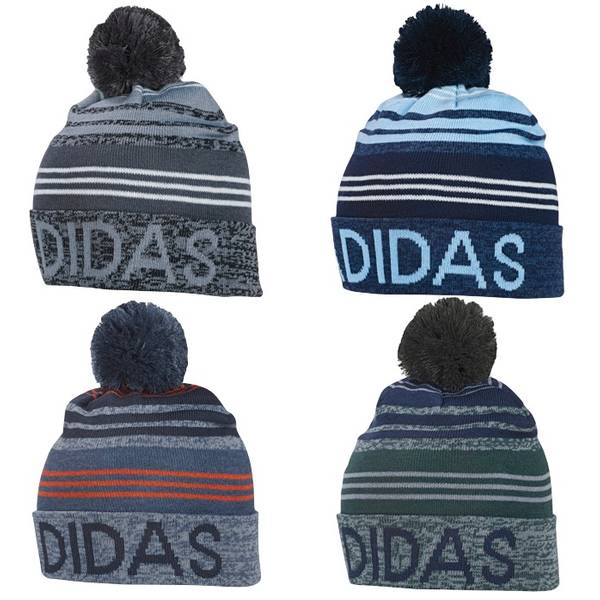 adidas Striped Pom Pom Beanie Hat - New